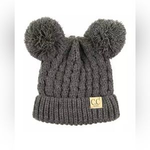 C.C Exclusives Children Kid Double Pompom Knitted Beanie for Kids - Grey